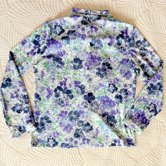 Vintage Blue Purple Green Floral Secretary Necktie Blouse Size L - Picture 10 of 13